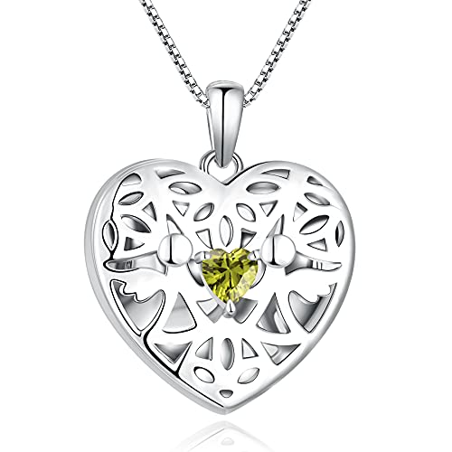 FJ Herz Foto Medaillon Anhänger Halskette Schutzengel Kette Damen 925 Sterling Silber Bilder Memory Medaillon Kette mit August Geburtsstein Peridot Schmuck Geschenke für Frauen Mädchen von FJ