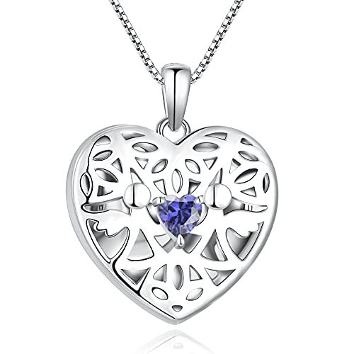 FJ Herz Foto Medaillon Anhänger Halskette Schutzengel Kette Damen 925 Sterling Silber Bilder Memory Medaillon Kette mit Dezember Geburtsstein Tansanit Schmuck Geschenke für Frauen Mädchen von FJ