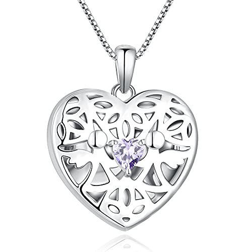 FJ Herz Foto Medaillon Anhänger Halskette Schutzengel Kette Damen 925 Sterling Silber Bilder Memory Medaillon Kette mit Juni Geburtsstein Alexandrit Schmuck Geschenke für Frauen Mädchen von FJ