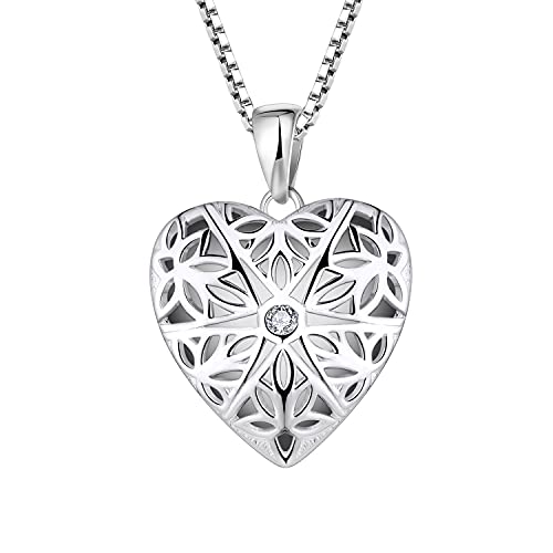 FJ Herz Foto Medaillon Kette Damen 925 Sterling Silber Personalisierte Medaillon zum öffnen für Bilder Memory Medaillon Anhänger Halskette Schmuck Geschenke für Frauen Mädchen von FJ