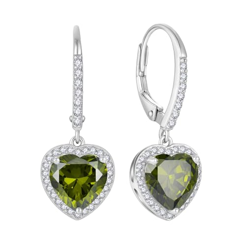 FJ Herz Hängend Ohrringe Damen 925 Sterling Silber Halo Ohrringe Peridot August Geburtsstein Schmuck Geschenke für Frauen Mutter Freundin Mama von FJ