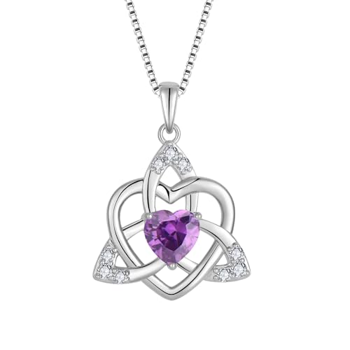 FJ Herz Keltischer Knoten Kette Damen 925 Sterling Silber Amethyst Halskette Februar Geburtsstein Anhänger Geschenke für Frauen Mutter Freundin Mama von FJ