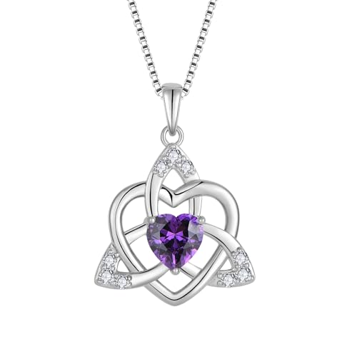 FJ Herz Keltischer Knoten Kette Damen 925 Sterling Silber Amethyst Halskette Februar Geburtsstein Anhänger Geschenke für Frauen Mutter Freundin Mama von FJ