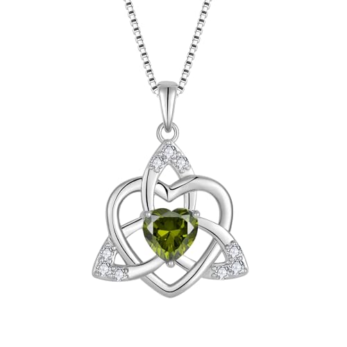 FJ Herz Keltischer Knoten Kette Damen 925 Sterling Silber Peridot Halskette August Geburtsstein Anhänger Geschenke für Frauen Mutter Freundin Mama von FJ