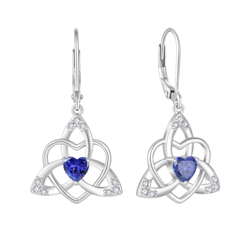 FJ Herz Keltischer Knoten Ohrringe Damen 925 Sterling Silber Hängend Ohrringe Tansanit Dezember Geburtsstein Ohrringe Irischer Glücksschmuck Geschenke für Frauen von FJ