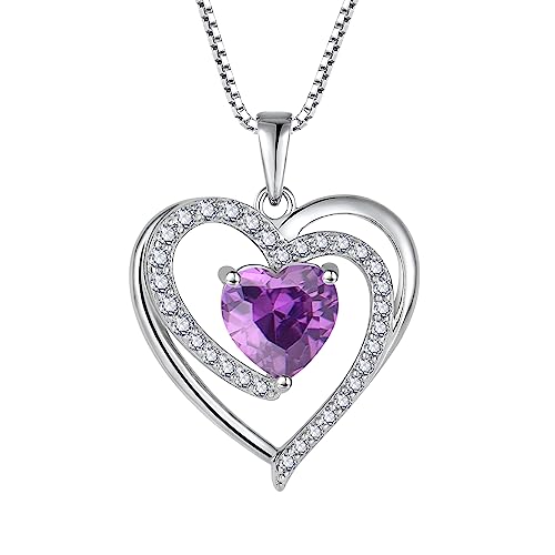 FJ Herz Kette Damen 925 Sterling Silber Amethyst Kette Februar Geburtsstein Halskette Anhänger Schmuck Geschenke für Frauen Mutter Freundin Mama von FJ