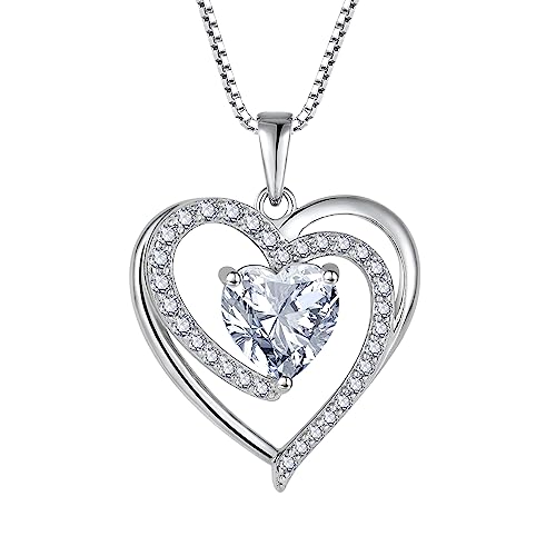 FJ Herz Kette Damen 925 Sterling Silber April Geburtsstein Kette Anhänger Schmuck Geschenke für Frauen Mutter Freundin Mama von FJ