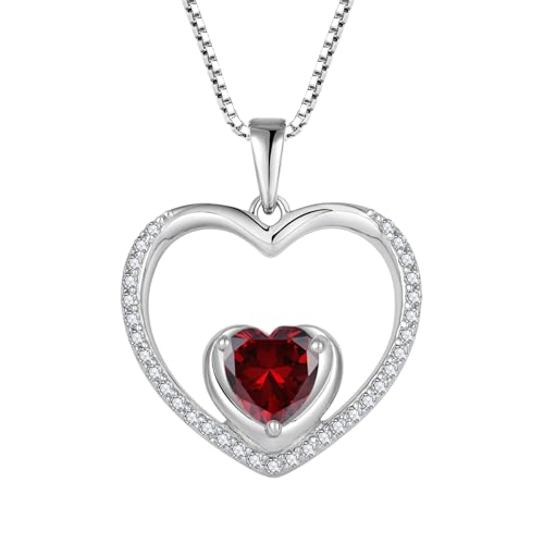 FJ Herz Kette Damen 925 Sterling Silber Granat Kette Januar Geburtsstein Halskette Anhänger Edelstein Schmuck für Frauen Mutter Freundin Mama FJ Herz Kette Damen 925 Sterling Silber Granat Kette Januar Geburtsstein Halskette Anhänger Edelstein Schmuck für Frauen Mutter Freundin Mama von FJ