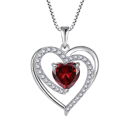 FJ Herz Kette Damen 925 Sterling Silber Granat Kette Januar Geburtsstein Halskette Anhänger Schmuck Geschenke für Frauen Mutter Freundin Mama von FJ