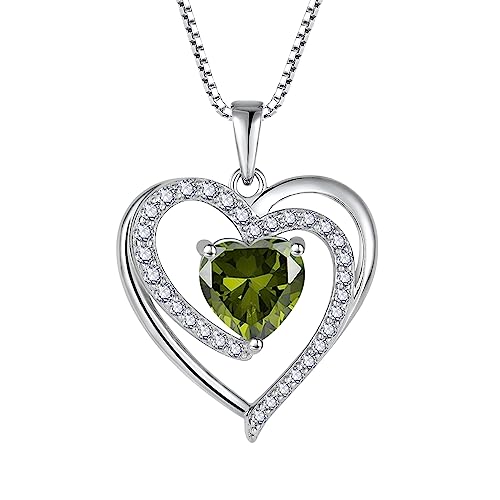 FJ Herz Kette Damen 925 Sterling Silber Peridot Kette August Geburtsstein Halskette Anhänger Schmuck Geschenke für Frauen Mutter Freundin Mama von FJ