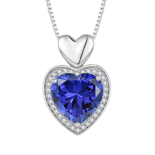 FJ Herz Kette Damen 925 Sterling Silber Tansanit Halskette Dezember Geburtsstein Anhänger Schmuck Geschenke für Sie Frau Freundin Mama von FJ