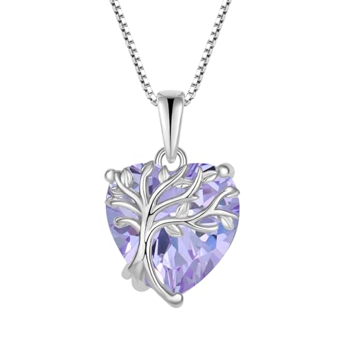 FJ Herz Lebensbaum Kette Damen 925 Sterling Silber Baum des Lebens Halskette Alexandrit Anhänger Juni Geburtsstein Schmuck Geschenke für Frauen von FJ