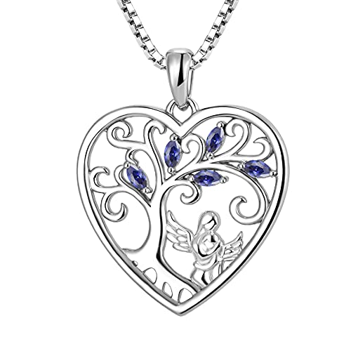 FJ Herz Mutter Tochter Kette Anhänger 925 Sterling Silber Schutzengel Halskette Baum des Lebens Kette Tansanit Dezember Geburtsstein Schmuck Geschenke für Frauen Mutter von FJ