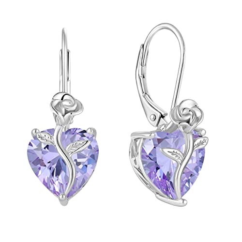 FJ Herz Ohrringe Damen Alexandrit Juni Geburtsstein Ohrringe 925 Sterling Silber Hängend Ohrringe Rose Blume Schmuck Geschenke für Damen Frauen Mutter Freundin Mama von FJ