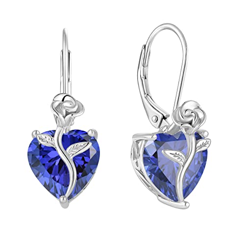 FJ Herz Ohrringe Damen Tansanit Dezember Geburtsstein 925 Sterling Silber Hängend Rose Blume Schmuck Geschenke für Frauen Mutter Freundin Mama von FJ