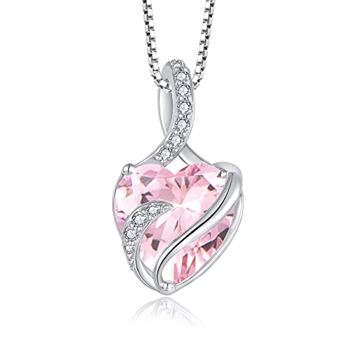 FJ Unendlichkeit Oktober Geburtsstein Kette Damen 925 Sterling Silber Herz Rosa Turmalin Anhänger Halskette Schmuck Geschenke für Damen Frauen Mutter Freundin Mama von FJ