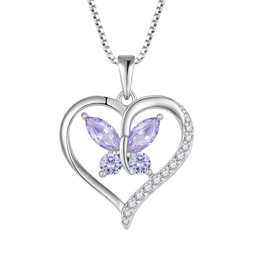 FJ Herz Schmetterling Kette Damen 925 Sterling Silber Alexandrit Kette Juni Geburtsstein Halskette Anhänger Edelstein Schmuck für Frauen Mutter Freundin Mama von FJ