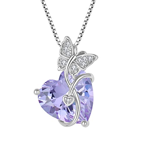 FJ Herz Schmetterling Kette Damen 925 Sterling Silber Alexandrit Kette Juni Geburtsstein Halskette Anhänger Schmuck Geschenke für Frauen Mutter Freundin Mama von FJ