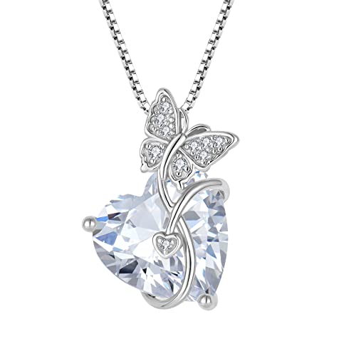 FJ Herz Schmetterling Kette Damen 925 Sterling Silber April Geburtsstein Kette Anhänger Schmuck Geschenke für Frauen Mutter Freundin Mama von FJ