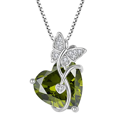 FJ Herz Schmetterling Kette Damen 925 Sterling Silber Peridot Kette August Geburtsstein Halskette Anhänger Schmuck Geschenke für Frauen Mutter Freundin Mama von FJ