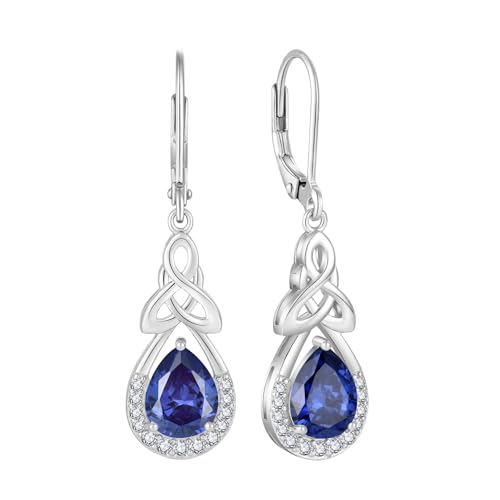 FJ Keltischer Knoten Ohrringe Damen 925 Sterling Silber Unendlichkeit Tropfen Hängend Tansanit Dezember Geburtsstein Irischer Glücksschmuck Geschenke für Frauen von FJ