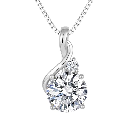 FJ Kette Damen 925 Sterling Silber April Geburtsstein Halskette Rundschliff Zirkonia Anhänger Schmuck Geschenk für Frauen Mama Frau von FJ