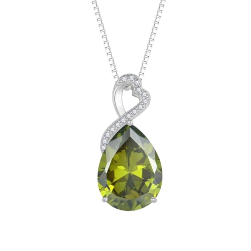FJ Kette Damen 925 Sterling Silber Peridot Halskette August Geburtsstein Kette Tropfen Birnenförmige Anhänger Schmuck Geschenke für Frauen von FJ