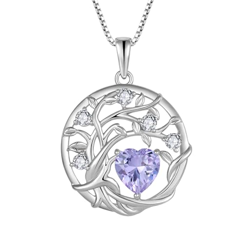 FJ Lebensbaum Kette Damen 925 Sterling Silber Baum des Lebens Halskette Alexandrit Anhänger Juni Geburtsstein Schmuck Geschenke für Frauen von FJ
