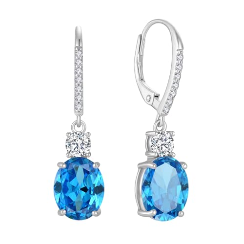 FJ Ohrringe Hängend Oval 925 Sterling Silber Aquamarin Ohrringe März Geburtsstein Schmuck Geschenke für Damen Frauen Mutter Freundin Mama von FJ