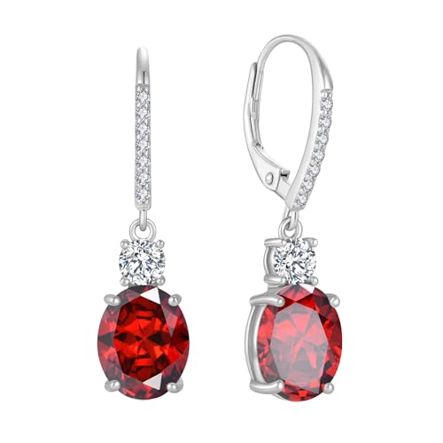 FJ Ohrringe Hängend Oval 925 Sterling Silber Granat Ohrringe Januar Geburtsstein Schmuck Geschenke für Damen Frauen Mutter Freundin Mama von FJ