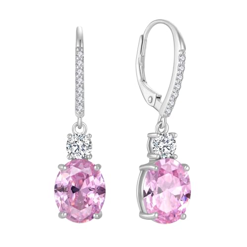 FJ Ohrringe Hängend Oval 925 Sterling Silber Rosa Turmalin Ohrringe Oktober Geburtsstein Schmuck Geschenke für Damen Frauen Mutter Freundin Mama von FJ