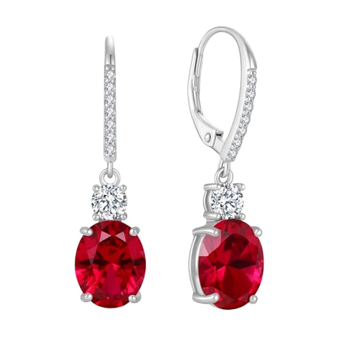 FJ Ohrringe Hängend Oval 925 Sterling Silber Rubin Ohrringe Juli Geburtsstein Schmuck Geschenke für Damen Frauen Mutter Freundin Mama von FJ