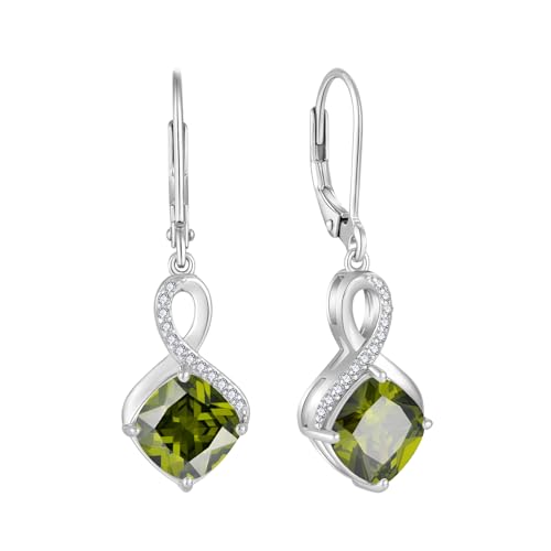 FJ Peridot Hängend Ohrringe Damen 925 Sterling Silber Unendlichkeit Quadrat Prinzessschliff Ohrringe August Geburtsstein Schmuck Geschenke für Frauen von FJ