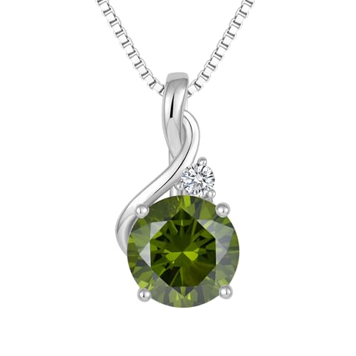 FJ Peridot Kette Damen 925 Sterling Silber August Geburtsstein Halskette Rundschliff Anhänger Schmuck Geschenk für Frauen Mama Frau von FJ