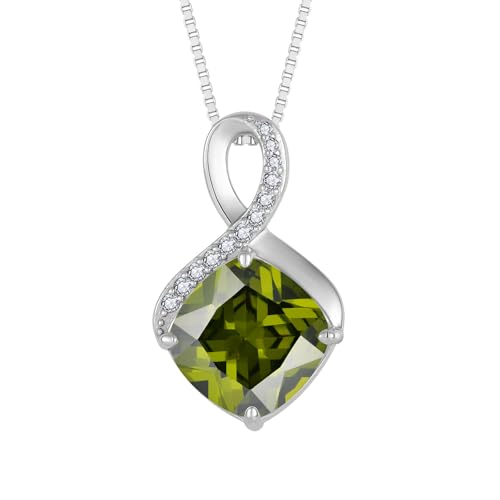 FJ Peridot Kette Damen 925 Sterling Silber Unendlichkeit Halskette Prinzessschliff Quadrat Anhänger August Geburtsstein Schmuck Geschenke für Frauen von FJ