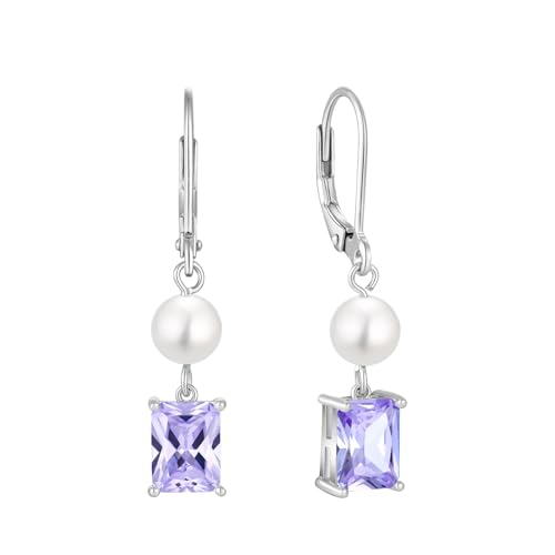 FJ Perlen Hängend Ohrringe Damen 925 Sterling Silber Quadrat Prinzessschliff Alexandrit Ohrringe Juni Geburtsstein Schmuck Geschenke für Frauen von FJ