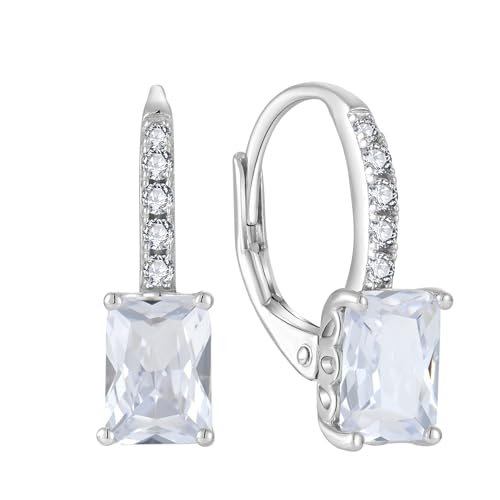 FJ Prinzessschliff Hängend Ohrringe Damen 925 Sterling Silber Quadrat Solitaire Cubic Zirkonia Ohrringe April Geburtsstein Schmuck Geschenke für Frauen von FJ