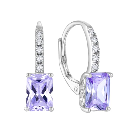 FJ Prinzessschliff Hängend Ohrringe Damen 925 Sterling Silber Quadrat Solitaire Ohrringe Alexandrit Juni Geburtsstein Schmuck Geschenke für Frauen von FJ