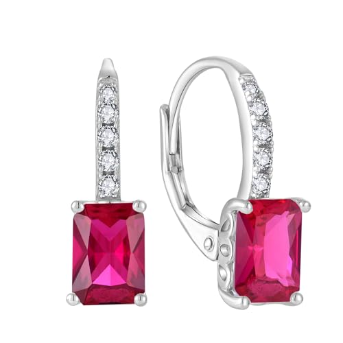 FJ Prinzessschliff Hängend Ohrringe Damen 925 Sterling Silber Quadrat Solitaire Ohrringe Rubin Juli Geburtsstein Schmuck Geschenke für Frauen von FJ