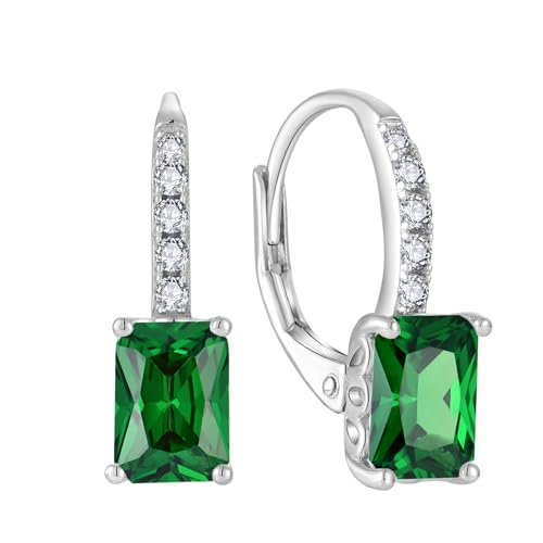 FJ Prinzessschliff Hängend Ohrringe Damen 925 Sterling Silber Quadrat Solitaire Ohrringe Smaragd Mai Geburtsstein Schmuck Geschenke für Frauen von FJ