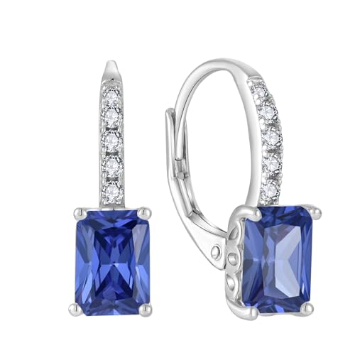 FJ Prinzessschliff Hängend Ohrringe Damen 925 Sterling Silber Quadrat Solitaire Ohrringe Tansanit Dezember Geburtsstein Schmuck Geschenke für Frauen von FJ