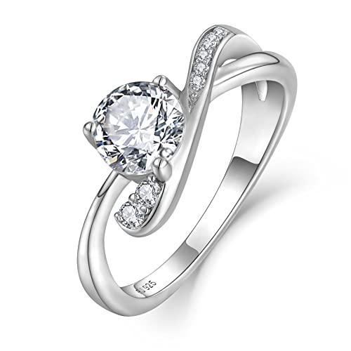 FJ Ring Damen Verlobungsring 925 Sterling Silber Ehering Antragsring Promise Ring mit Zirkonia Schmuck Geschenke für Frauen (Größe 54) von FJ