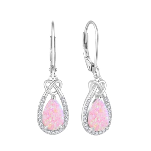 FJ Rosa Opal Hängend Ohrringe Damen 925 Sterling Silber Tropfen Ohrringe Opal Schmuck Geschenke für Frauen von FJ