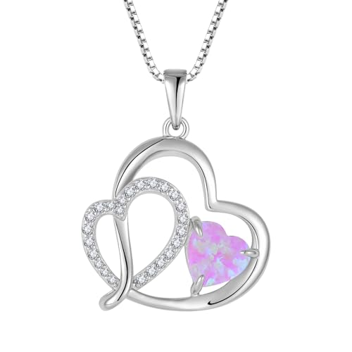 FJ Rose Opal Kette Damen 925 Sterling Silber Herz Halskette Opal Anhänger Schmuck für Frauen Mutter Freundin Mama von FJ