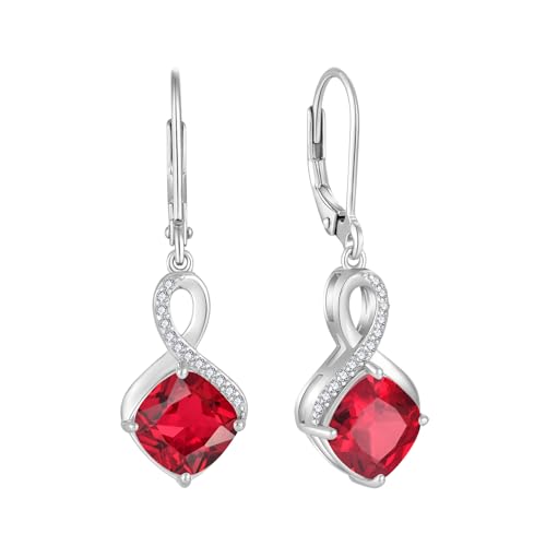 FJ Rubin Hängend Ohrringe Damen 925 Sterling Silber Unendlichkeit Quadrat Prinzessschliff Ohrringe Juli Geburtsstein Schmuck Geschenke für Frauen von FJ