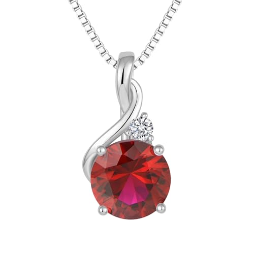 FJ Rubin Kette Damen 925 Sterling Silber Juli Geburtsstein Halskette Rundschliff Anhänger Schmuck Geschenk für Frauen Mama Frau von FJ