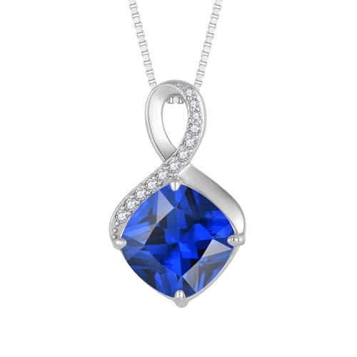 FJ Saphir Kette Damen 925 Sterling Silber Unendlichkeit Halskette Prinzessschliff Quadrat Anhänger September Geburtsstein Schmuck Geschenke für Frauen von FJ