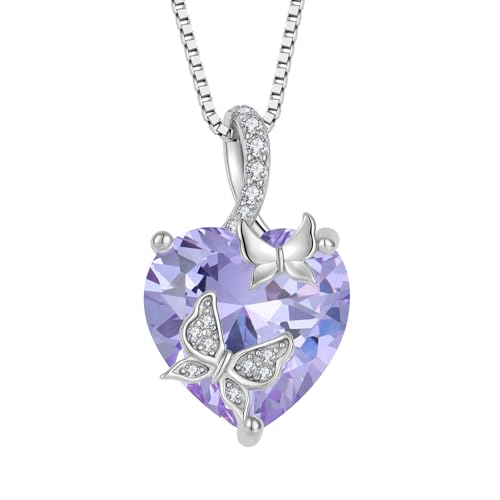 FJ Schmetterling Kette Damen 925 Sterling Silber Alexandrit Kette Juni Geburtsstein Halskette Herz Anhänger Schmuck Geschenke für Frauen Mutter Freundin Mama von FJ