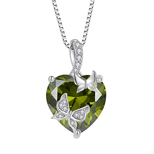 FJ Schmetterling Kette Damen 925 Sterling Silber Peridot Kette August Geburtsstein Halskette Herz Anhänger Schmuck Geschenke für Frauen Mutter Freundin Mama von FJ