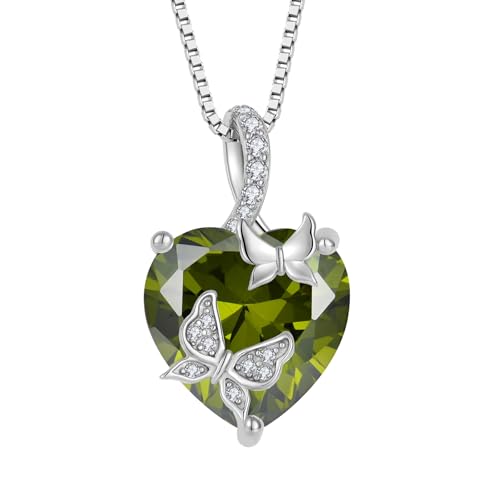FJ Schmetterling Kette Damen 925 Sterling Silber Peridot Kette August Geburtsstein Halskette Herz Anhänger Schmuck Geschenke für Frauen Mutter Freundin Mama von FJ